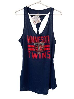 Majestic Tank Top Large Sleeveless Rhinestone Minnesota Twins Racerback Navy NEW